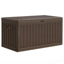 YITAHOME 303L Contenitore da Esterno per Giardino, Baule da Esterno in Resina HDPE con Coperchio Lucchettabile e Maniglie Laterali, Panca Contenitore Impermeabile per Mobili da Patio, Cuscini, Attrezzature da Piscina e Attrezzi da Giardino, Marrone